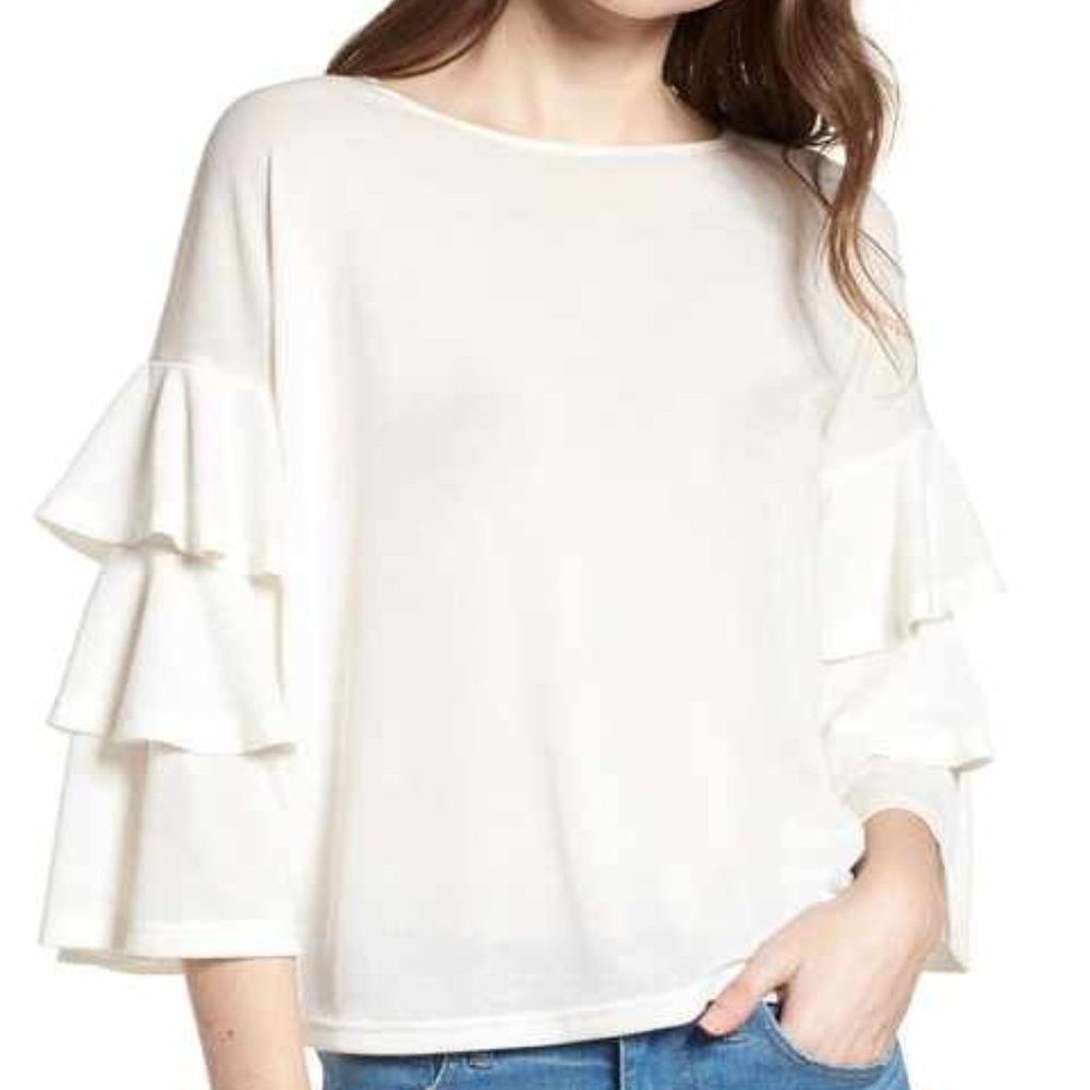 BISHOP + YOUNG NWT Katie White Tiered Sleeve Top Medium